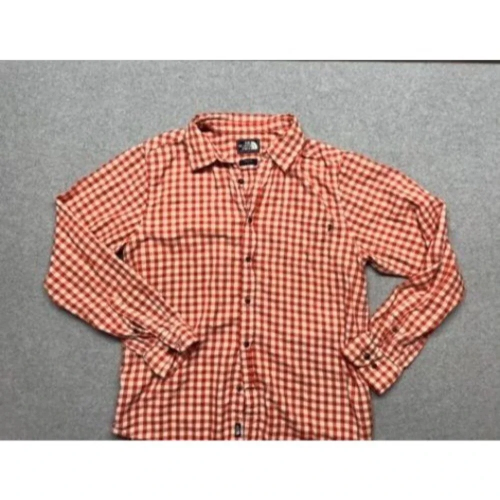 The North Face Shirt Mens L Orange White Gingham Long Sleeve Button Down Casual